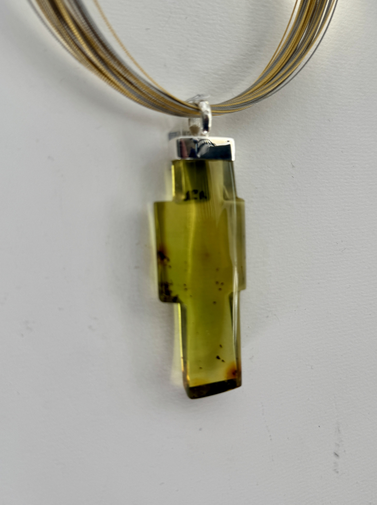 Grüner Bernstein Anhänger 925 Silber